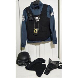 FBI Cop Costume Boys 12-14 Uniform Police Swat Vest Badge Helmet Holster Set Kid